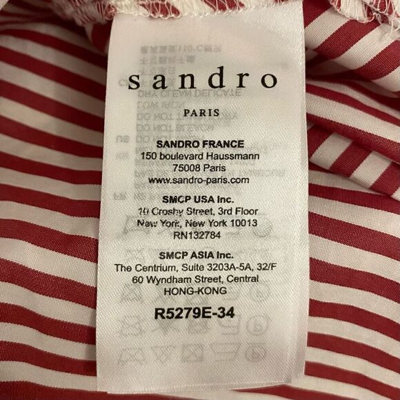 Sandro Red & White Striped Lace Back High Low Midi Dress Size 1/Extra Small - Picture 4 of 7